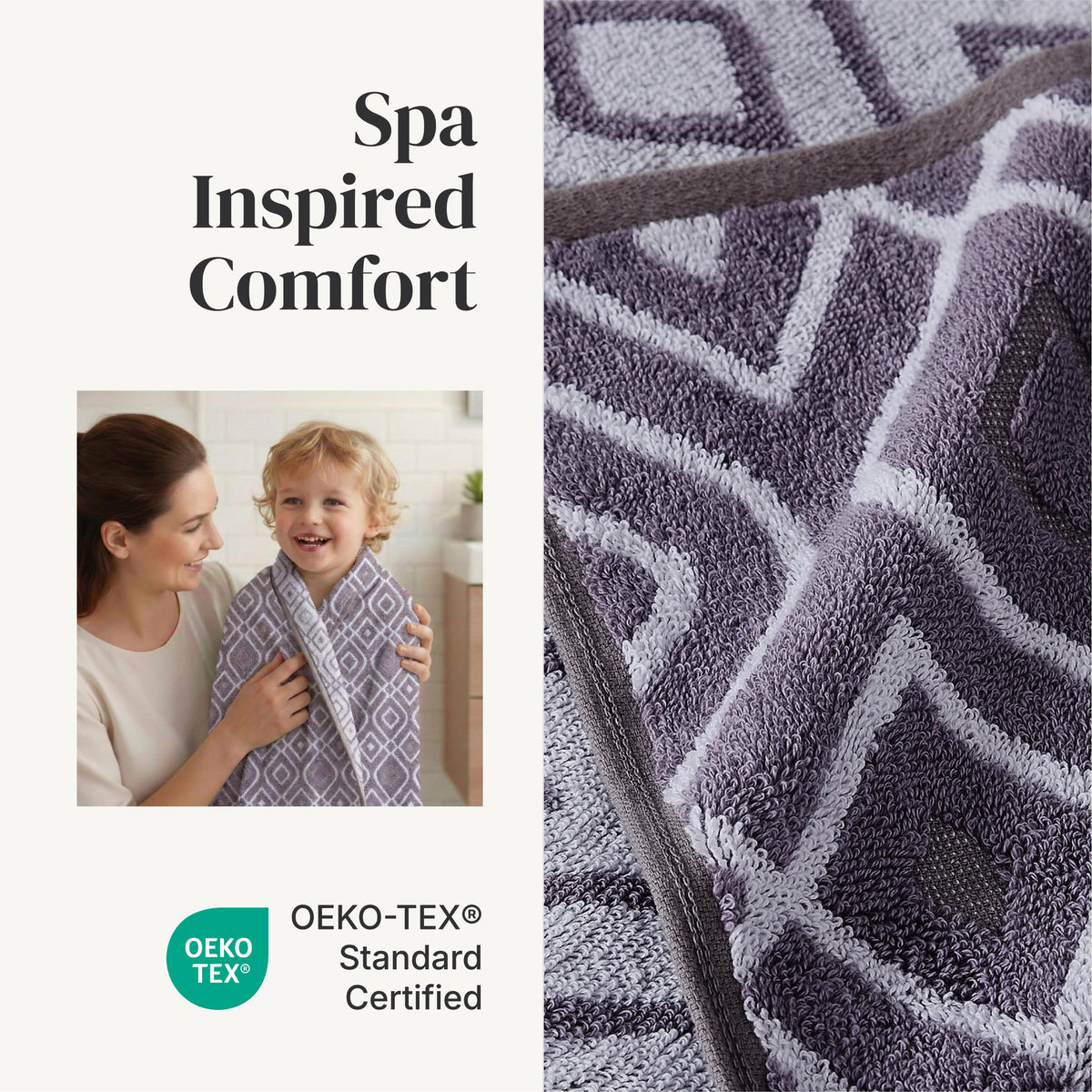 Close-up of yarn-dyed jacquard texture on Modern Threads towels highlighting durable fabric.