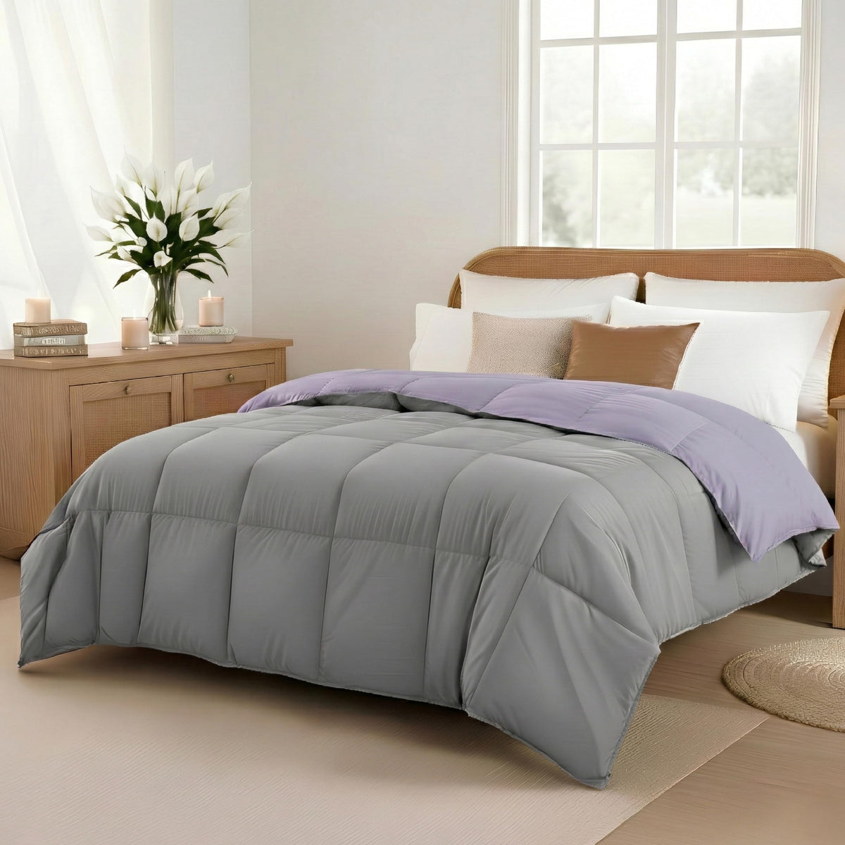 Modern Threads comforter closeup reveals soft microfiber shell for cozy warmth.