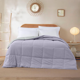 Modern Threads down-alternative fill visible on queen comforter for lightweight warmth.
