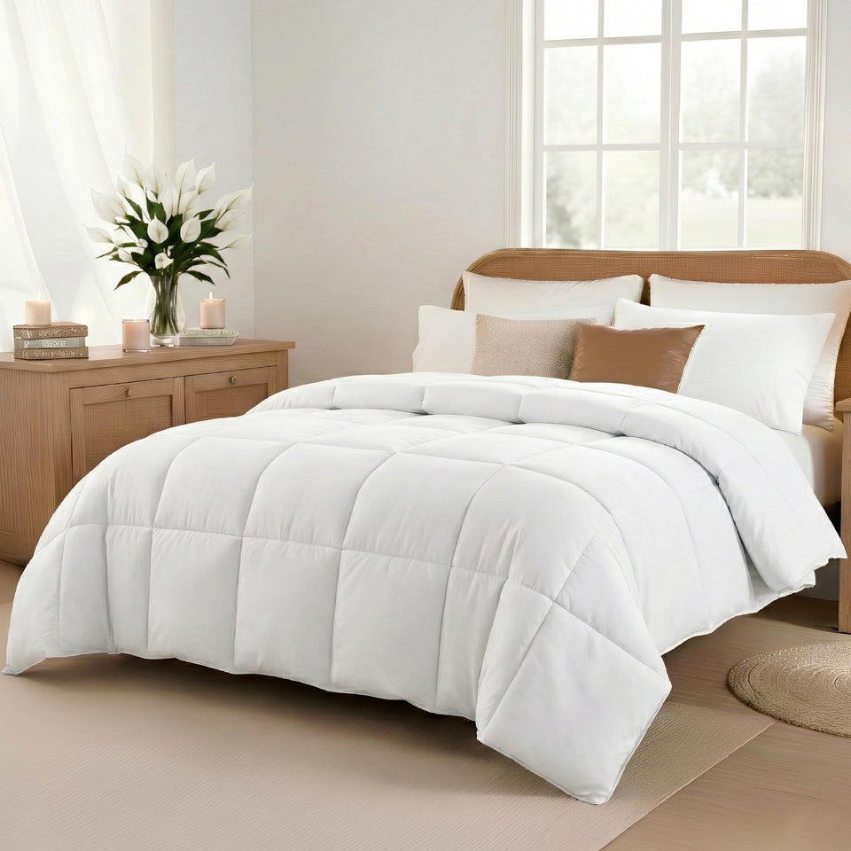 Modern Threads down alternative reversible comforter twin white-white close-up of the soft texture and color