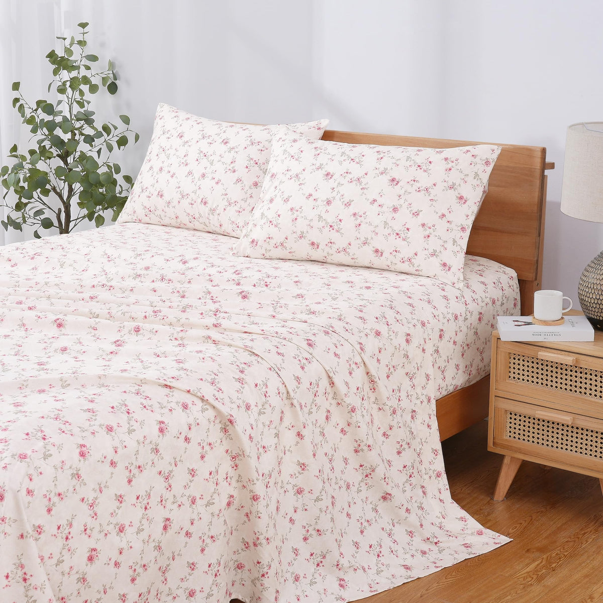 Modern Threads Floral Rose fabric texture close-up highlights microfiber softness.