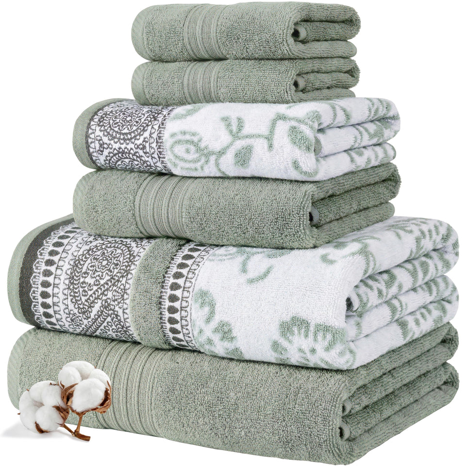 Modern Threads Floral Trail bath towel sage green 27x54 showcases plush absorbent weave for daily use