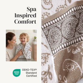 Modern Threads Floral Trail jacquard detail highlights reversible pattern and durable construction.