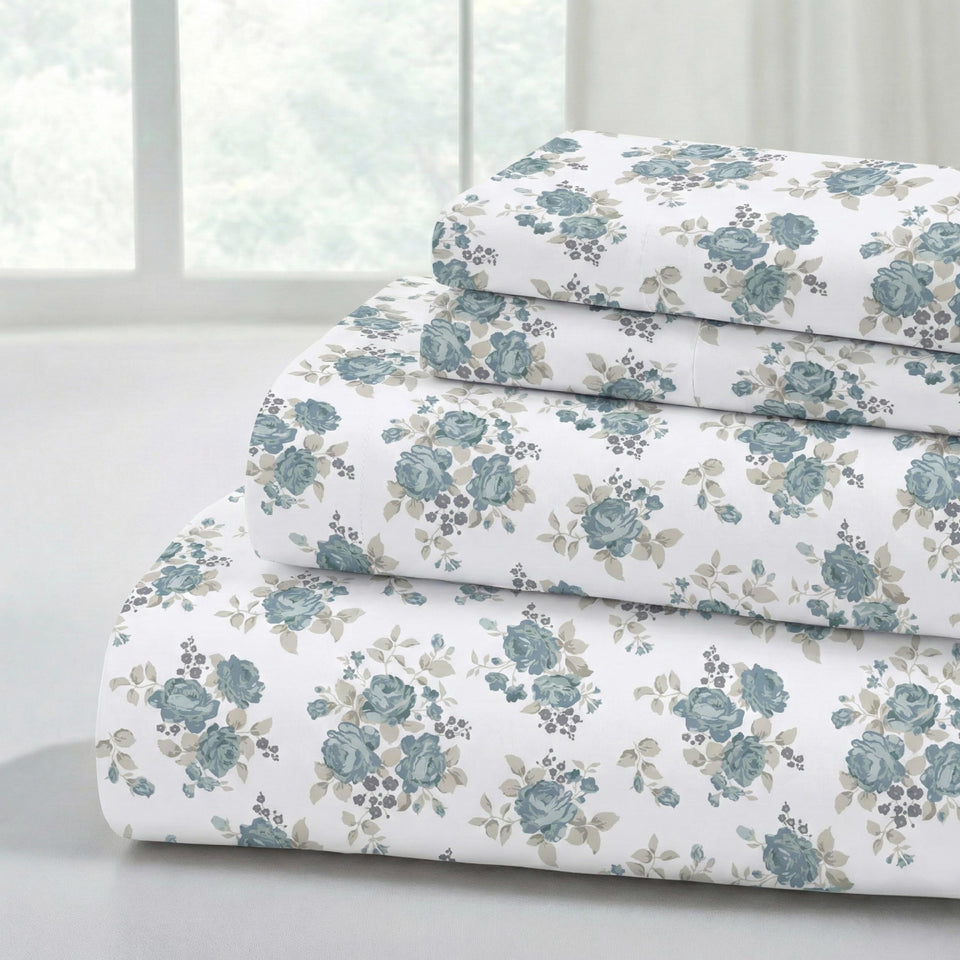 Modern Threads Forever Roses queen sheets with soft floral print for calming bedroom ambiance.