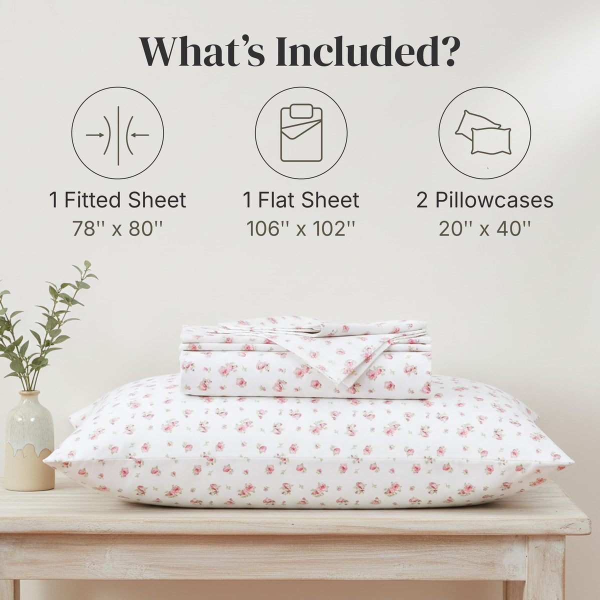 Modern Threads ivory rose-on-ivory design adds vintage charm to the bedroom.