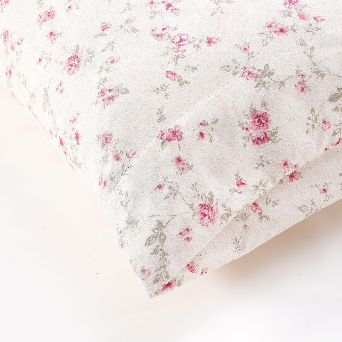 Modern Threads Kashmir Rose pattern detail with pink florals for a soft, romantic bedroom vibe.