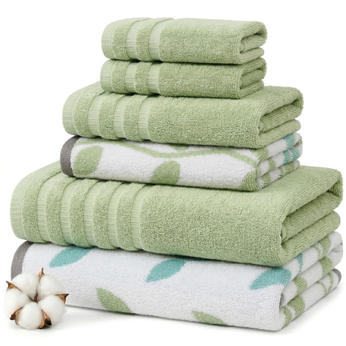 Modern Threads Natural Vine bath towel in sage green with plush 550 GSM cotton.