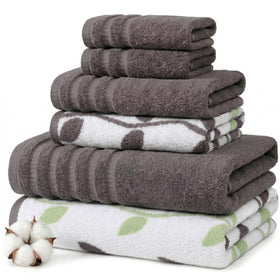 Modern Threads Natural Vine bath towels show plush absorbency and softness in gray hues