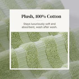 Close-up of jacquard vine pattern on Modern Threads towel in sage green.