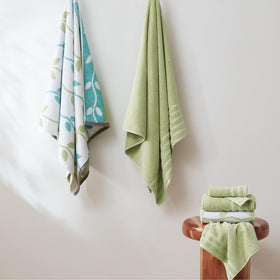Modern Threads Natural Vine hand towel in sage green with jacquard texture.