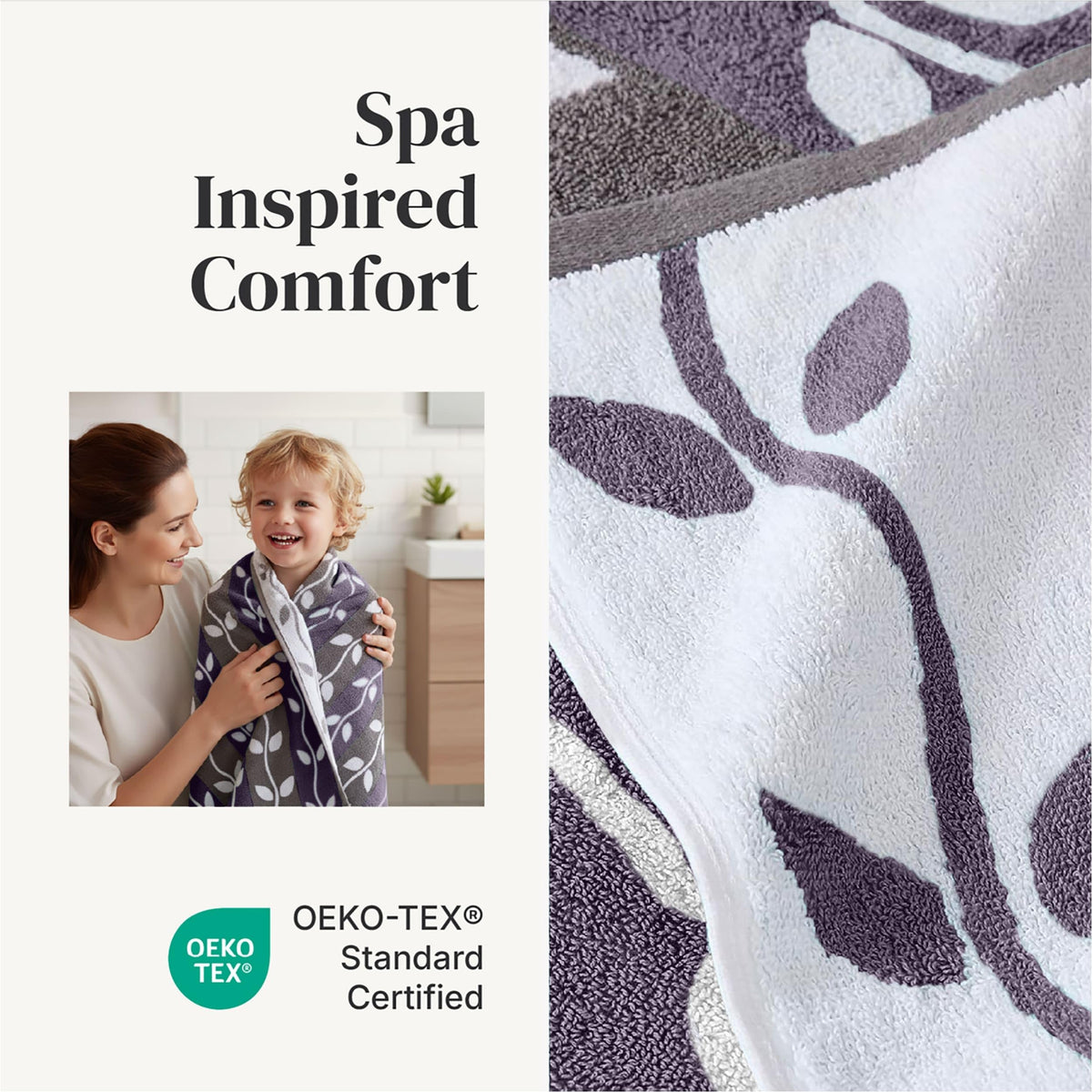 Modern Threads Natural Vine jacquard pattern towel showing lavender tones for decor