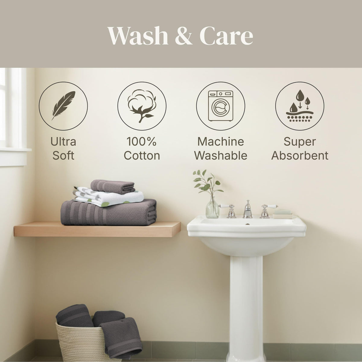 Modern Threads Natural Vine towel set displayed for coordinated spa-inspired styling