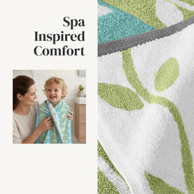 Flat lay of Modern Threads Natural Vine towel set in sage green.