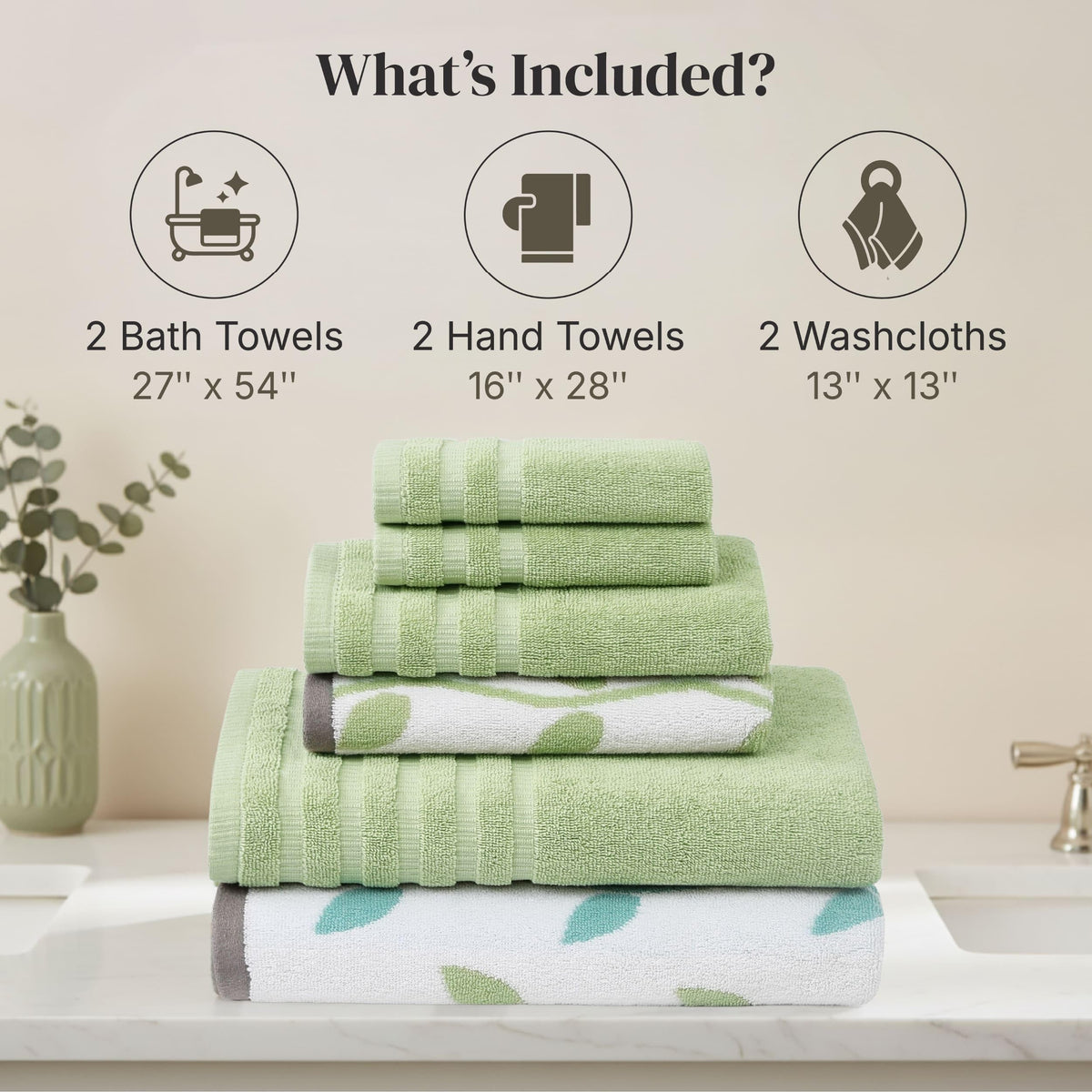 Modern Threads Natural Vine washcloth in sage green for daily use.