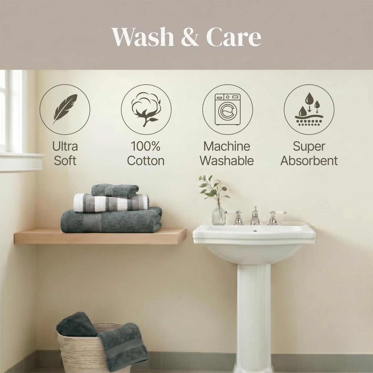 Elegant Pax bathroom display with Ivy towels for hotel-like ambiance.