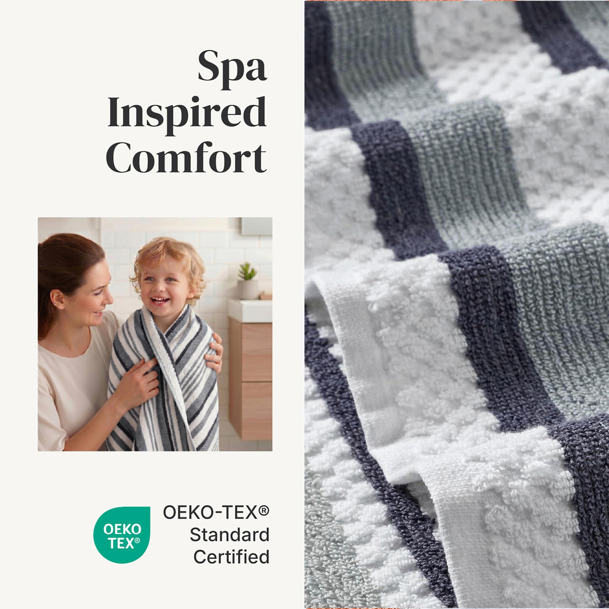 Modern Threads Pax jacquard denim hand towel with stylish detail for the bath.