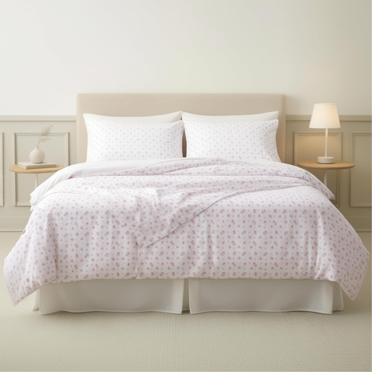 Modern Threads deep-pocket fitted sheet in ivory demonstrates snug fit for thick mattresses