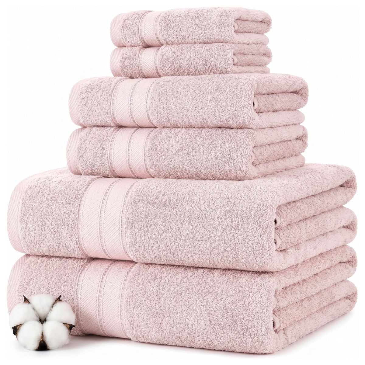 Modern Threads Spun Loft bath towels in blush offer plush feel and high absorbency.