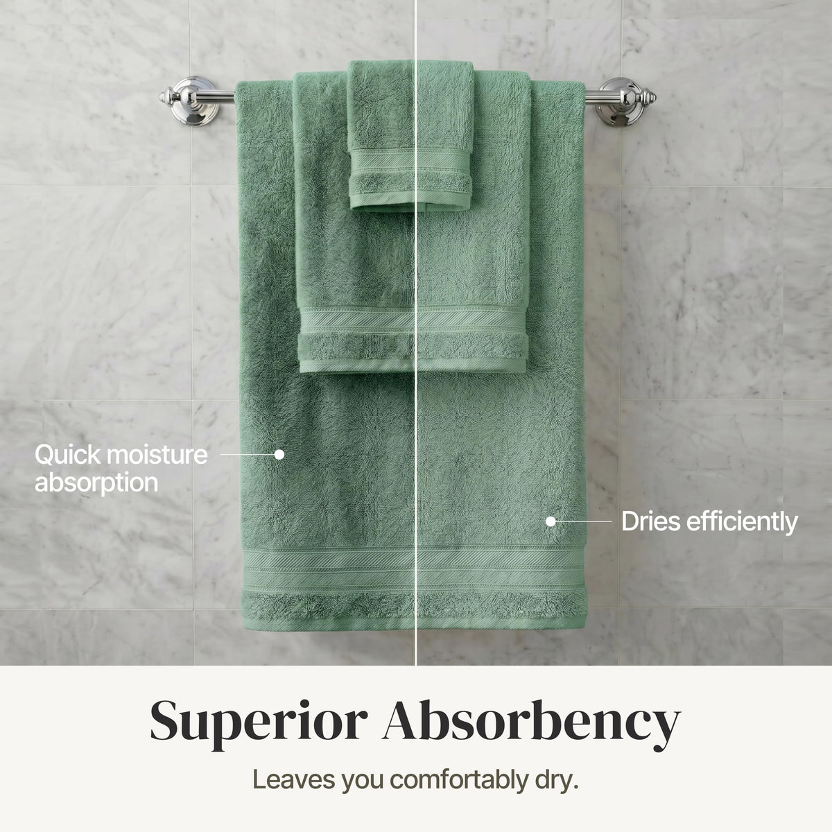 Modern Threads Spun Loft eucalyptus towel decor complements calming bathroom vibe