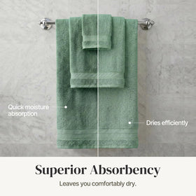Modern Threads Spun Loft eucalyptus towel decor complements calming bathroom vibe