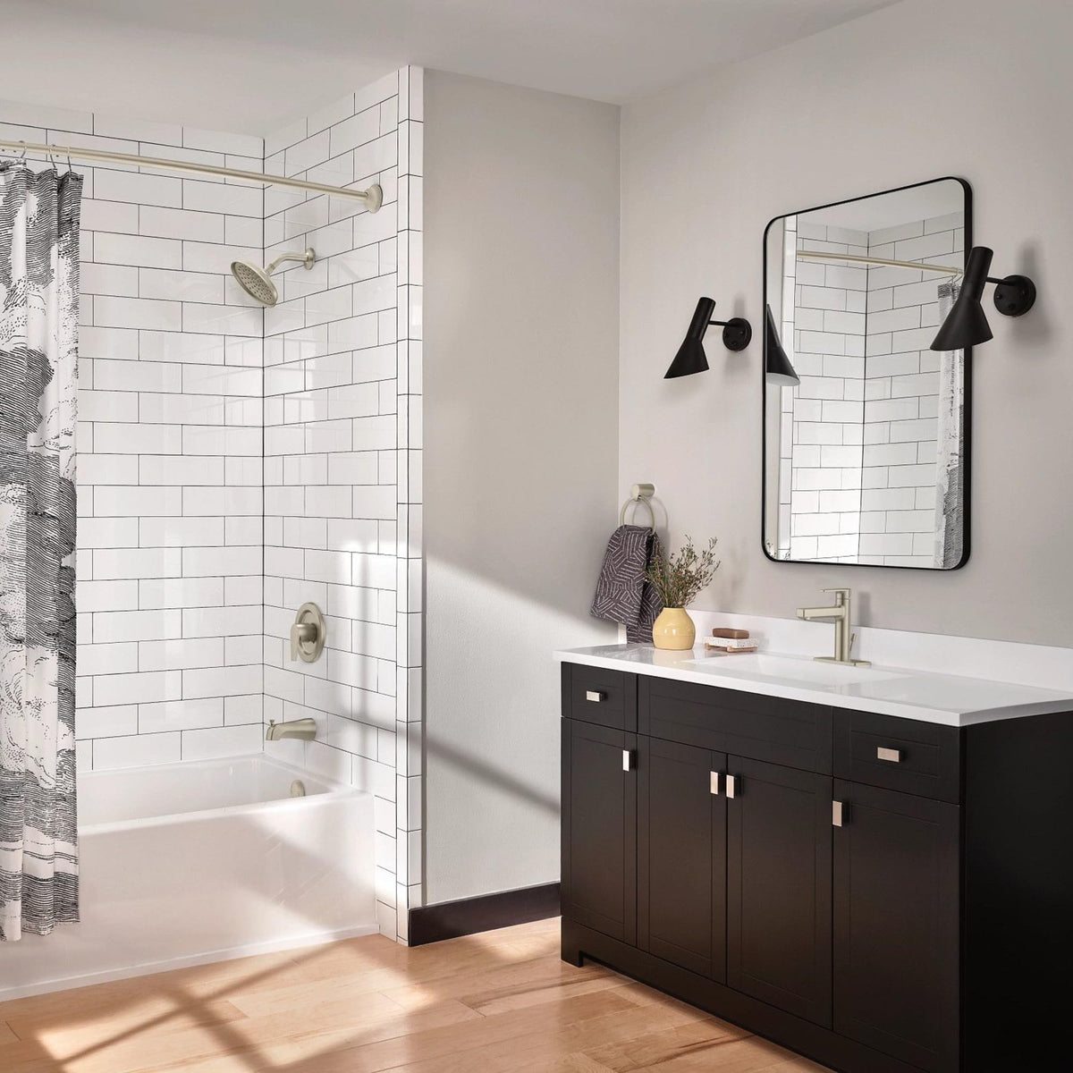 72-inch curtain length supported by Moen curved rod