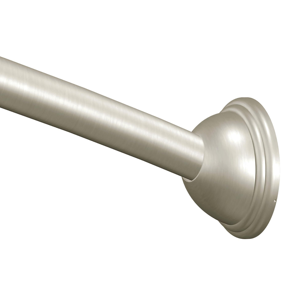 Moen curved shower rod in brushed nickel with extra space for curtains
