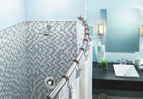 Moen curved rod decorative covers conceal mounting hardware for a clean look