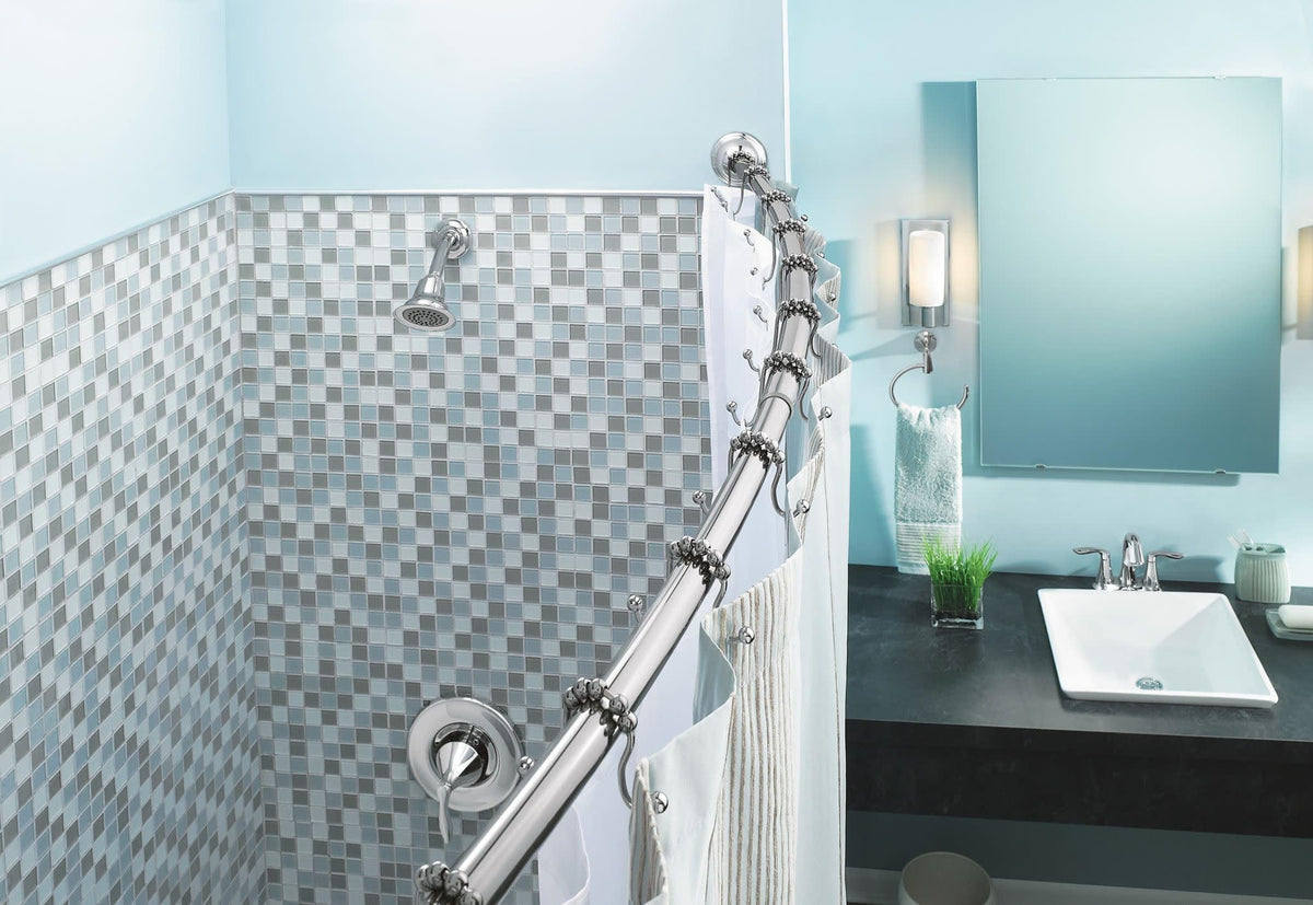 Moen curved rod decorative covers conceal mounting hardware for a clean look