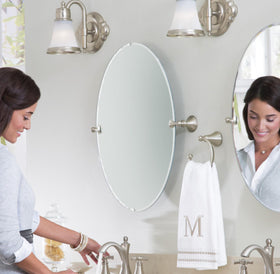 Brushed nickel finish offers warm, modern bathroom aesthetics