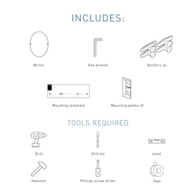 Installation template helps align the mirror quickly and accurately