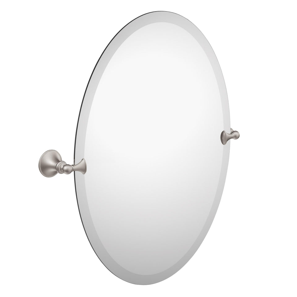 Moen Glenshire oval tilting mirror in brushed nickel with adjustable grooming angles