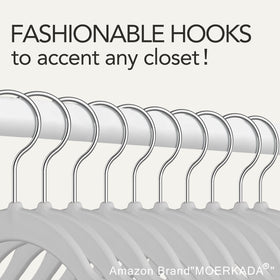 MOERKADA 360-degree rotating hook on grey hanger enables easy access.