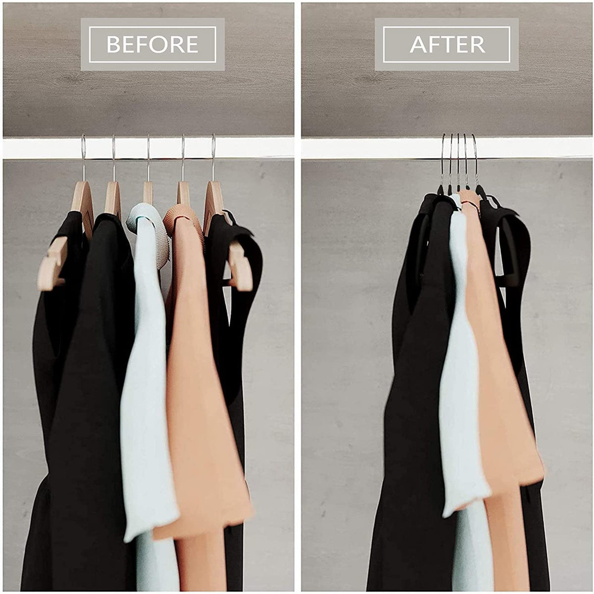 MOERKADA gray hangers suit dorm and apartment closets for neat organization.
