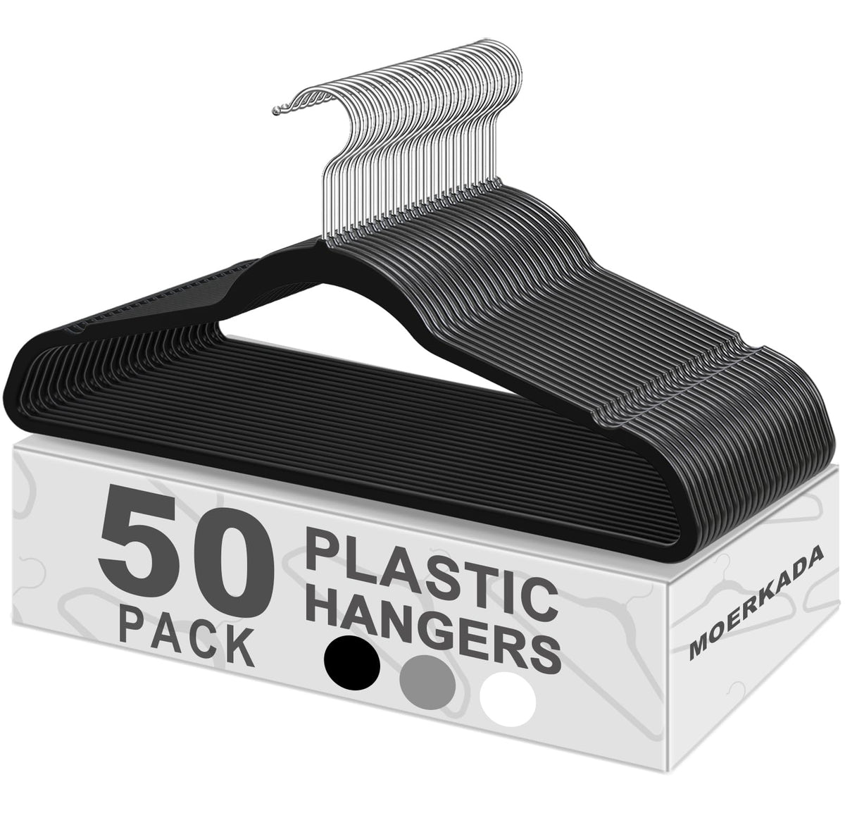 MOERKADA ultra-thin profile hangers save closet space and keep garments neatly arranged.