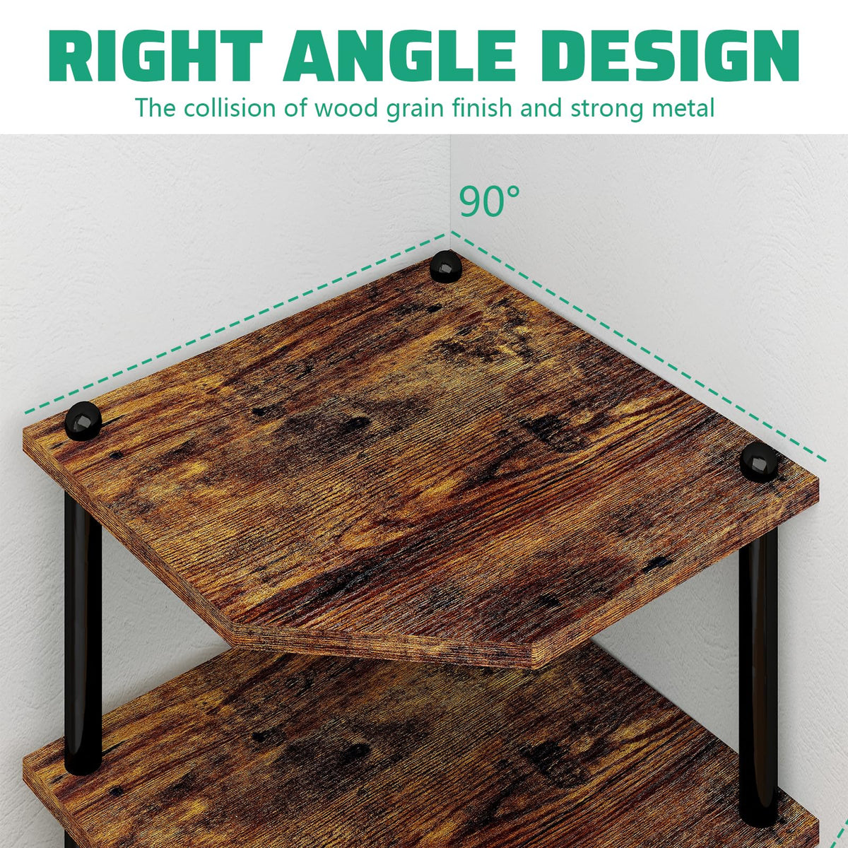 MOFAIN corner shelf keeps desk and bedroom items tidy.