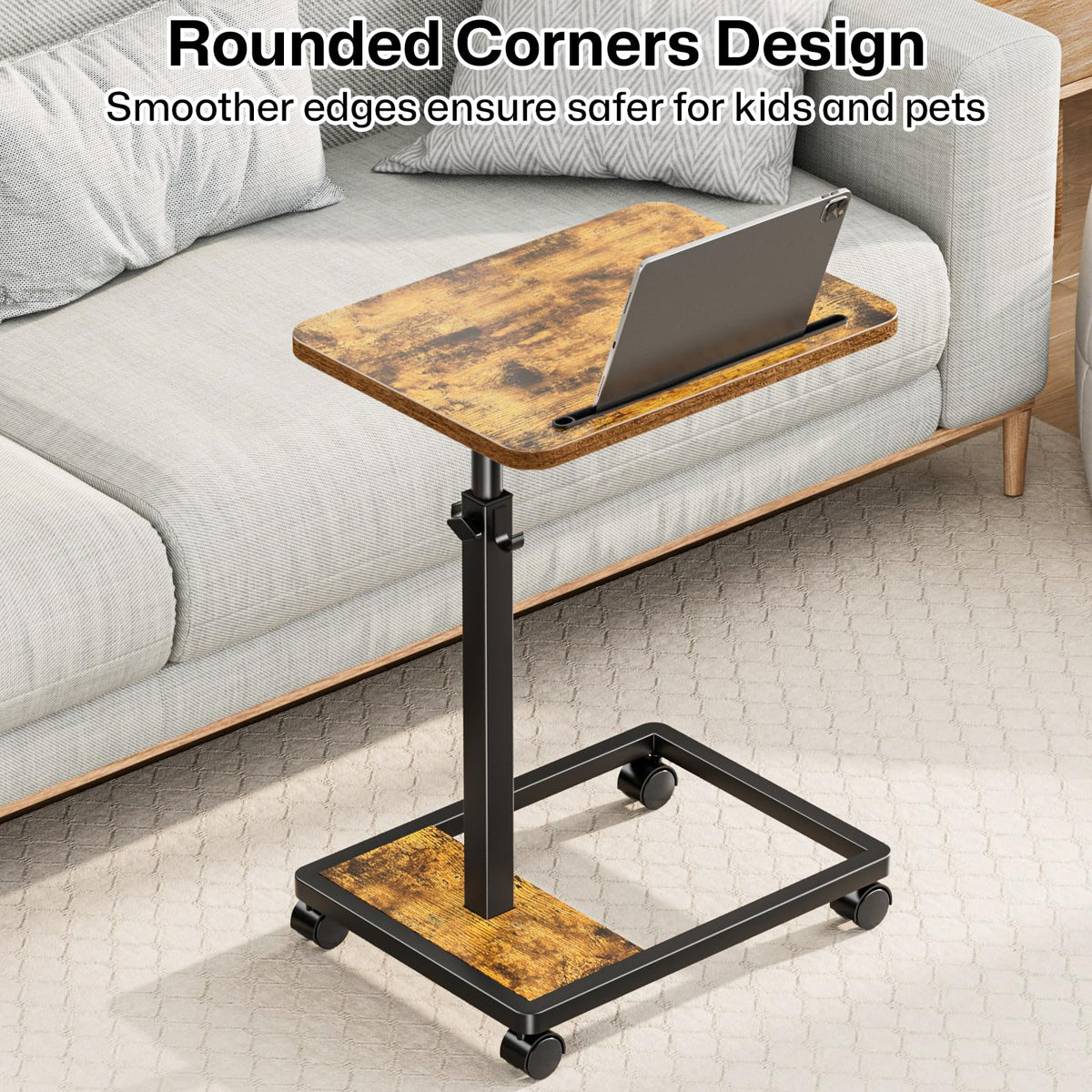 MOFAIN wheeled tray with brakes enables effortless repositioning and safety