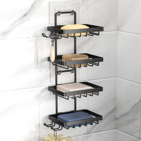 Moforoco 4-tier soap holder in brushed stainless keeps bars dry and organized.