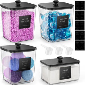 Moforoco 4-pack clear laundry containers with 0.66 gal capacity for tidy storage.
