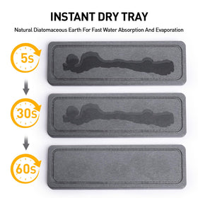 Moforoco quick-dry tray close-up showing diatomaceous earth absorption
