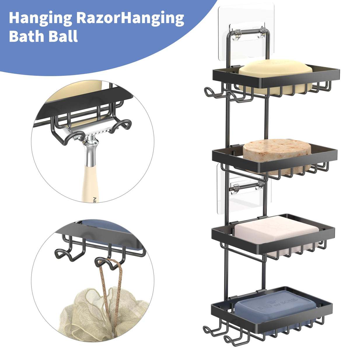 Moforoco stainless steel soap dish with razor holder keeps grooming tools tidy.