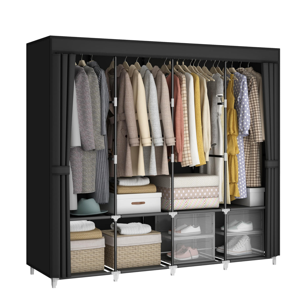 MOGELAFOO portable closet wardrobe front view showing wide storage capacity
