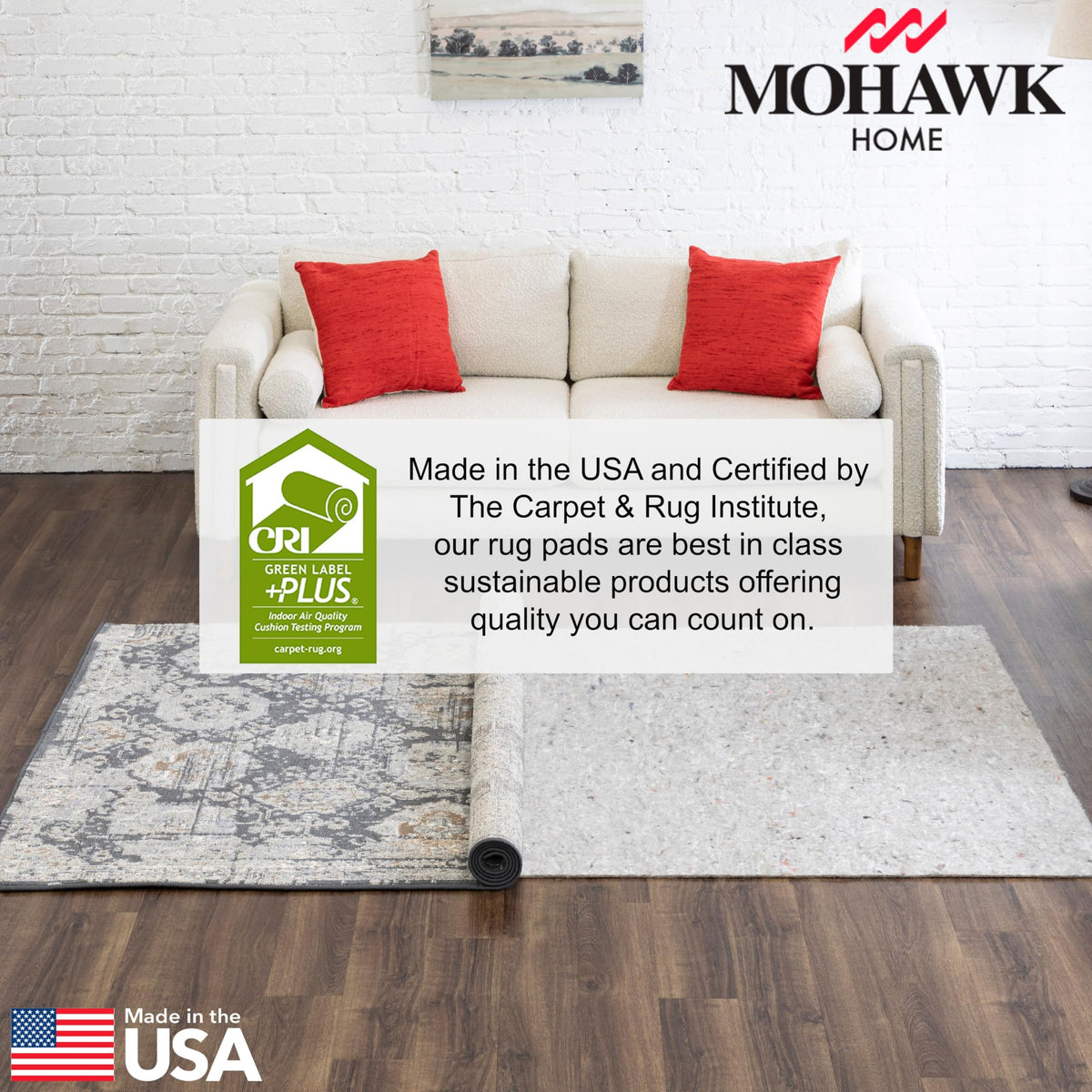 Mohawk Home felt rug pad has no latex backing for cleaner indoor air.