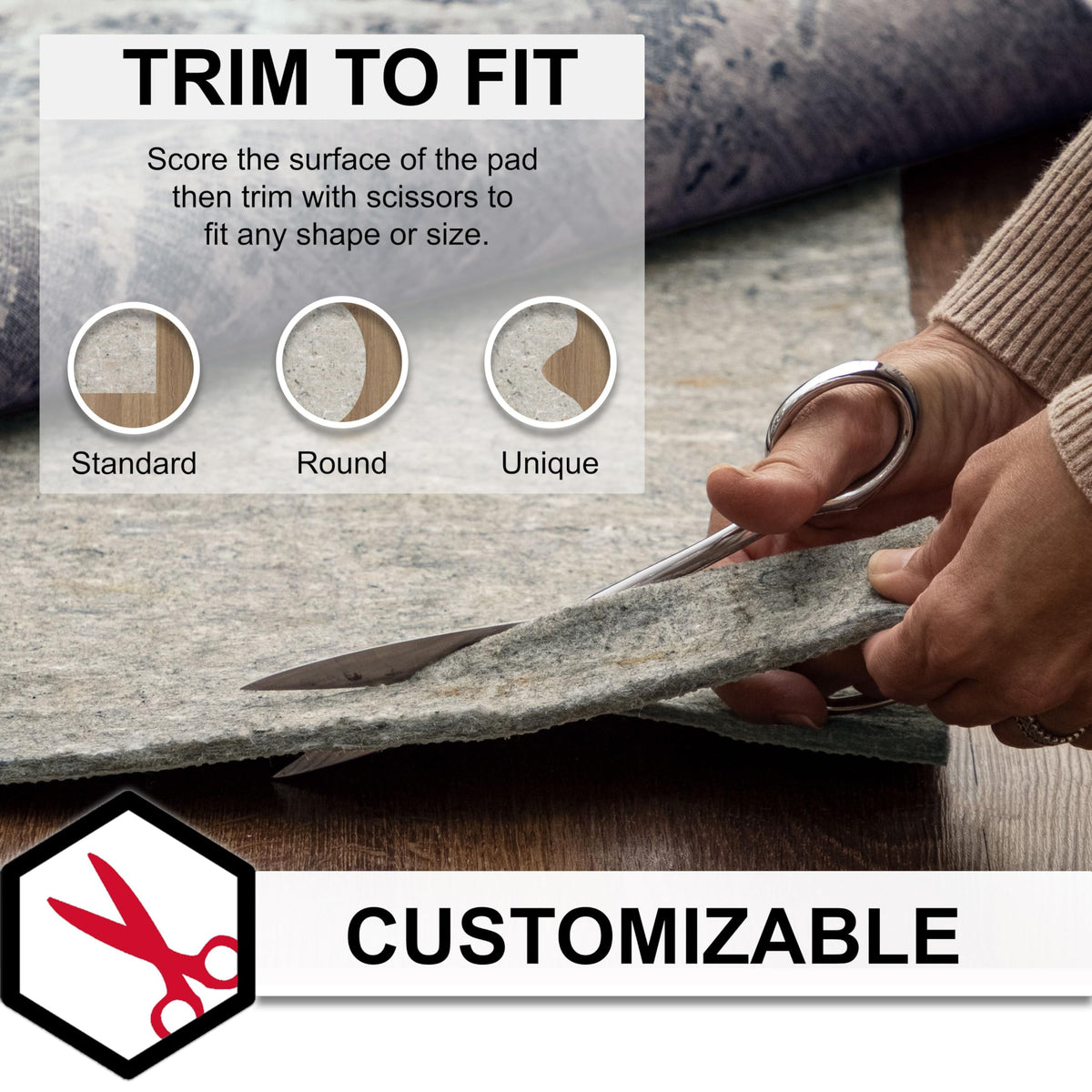 Mohawk Home latex rubber gripper highlights edge grip for reliable anti-slip hold.