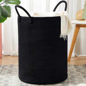 MOJOSCEND 80L laundry basket standing tall with ample capacity for clutter-free laundry