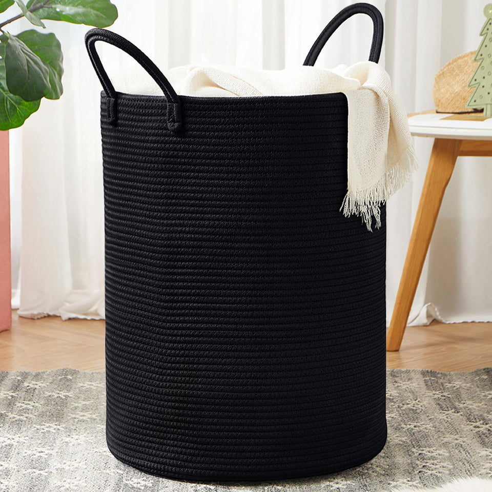MOJOSCEND 80L laundry basket standing tall with ample capacity for clutter-free laundry