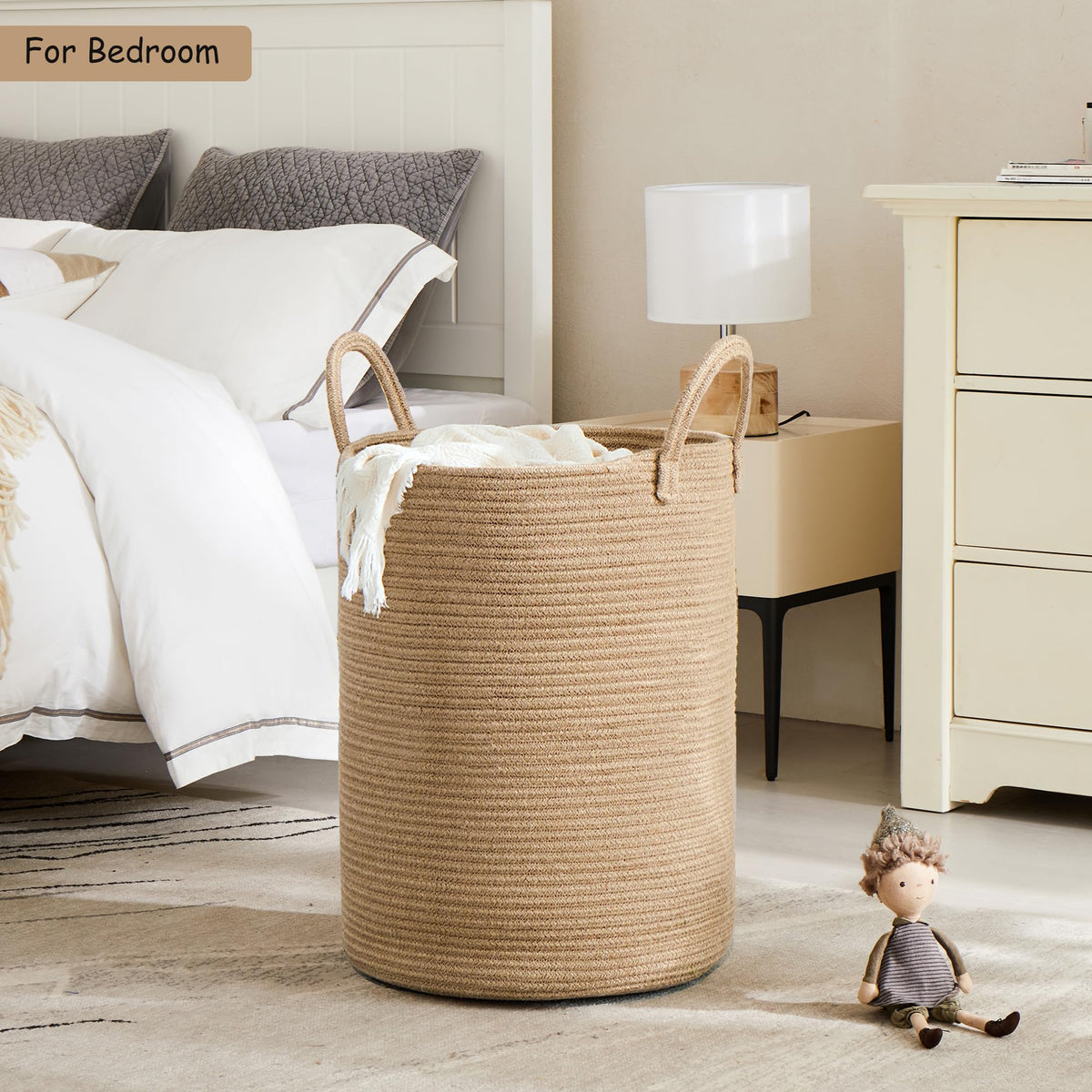 MOJOSCEND 80L laundry hamper side view highlighting freestanding design.