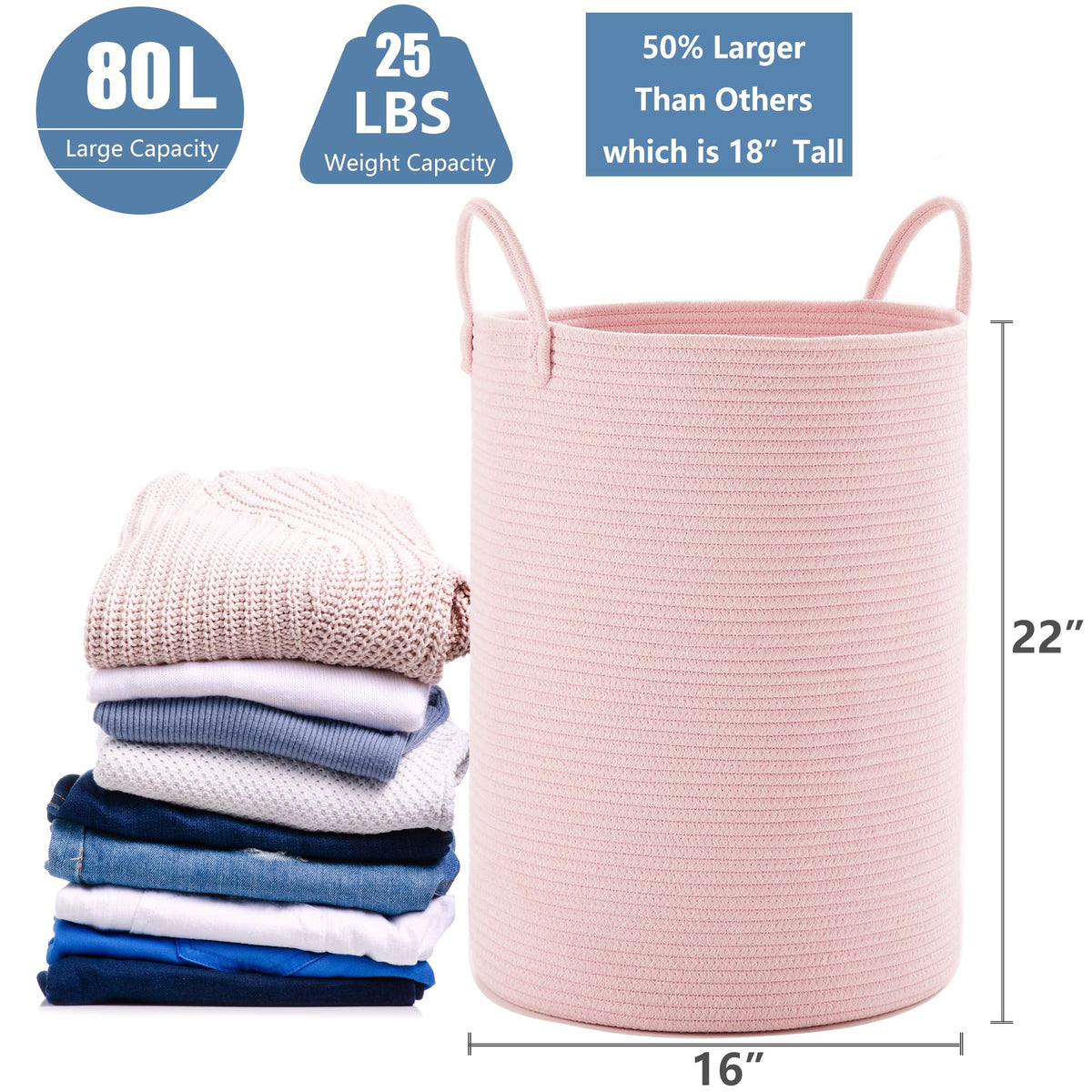 MOJOSCEND cotton rope basket shows a foldable, space-saving storage option.