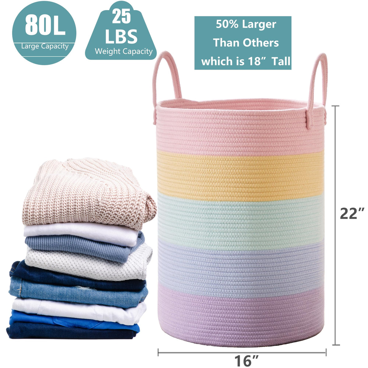 MOJOSCEND pastel unicorn basket for kids toys and blankets
