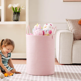 MOJOSCEND pink basket with soft sturdy handles for convenient carrying.