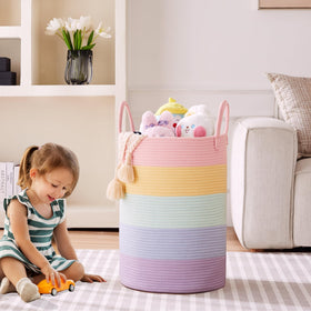 MOJOSCEND tall woven laundry basket ideal for living room storage